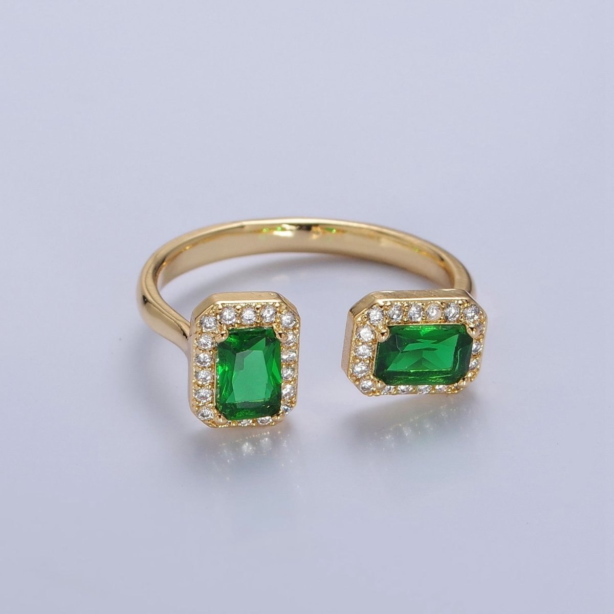 Statement Gold Emerald Cut Green CZ Ring Open and Adjustable