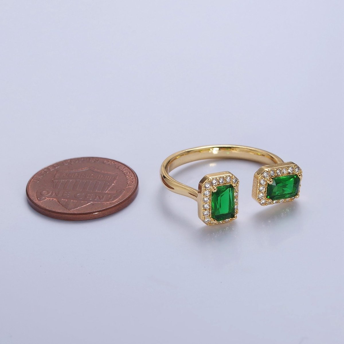 Statement Gold Emerald Cut Green CZ Ring Open and Adjustable