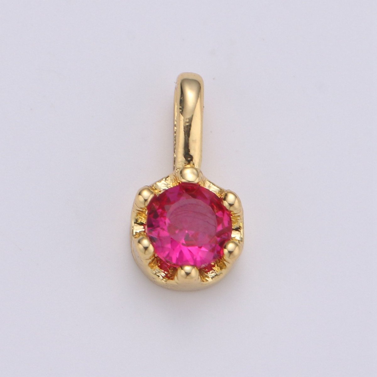 Tiny Dainty Round Gold Charm Cubic Zirconia 10mm Charm Drop Round Small Color Full CZ Birthstone Dangle Charm