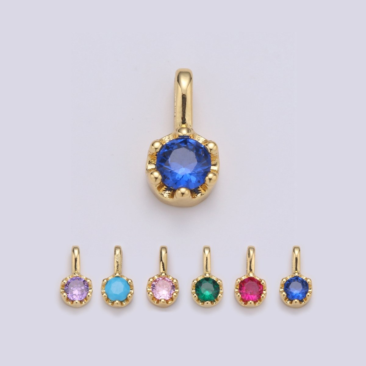 Tiny Dainty Round Gold Charm Cubic Zirconia 10mm Charm Drop Round Small Color Full CZ Birthstone Dangle Charm