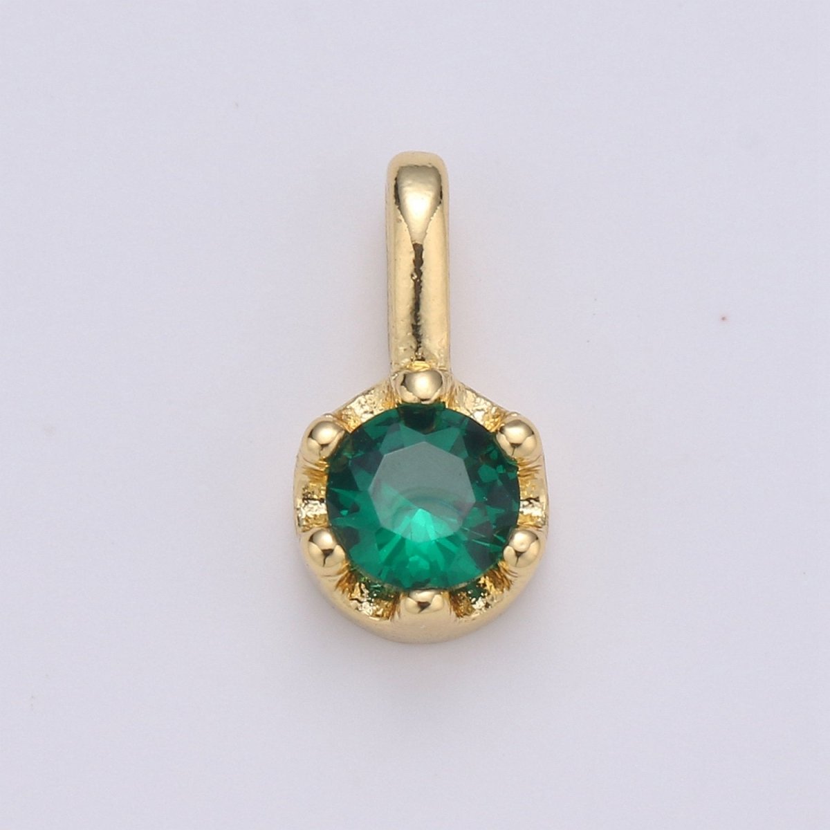 Tiny Dainty Round Gold Charm Cubic Zirconia 10mm Charm Drop Round Small Color Full CZ Birthstone Dangle Charm