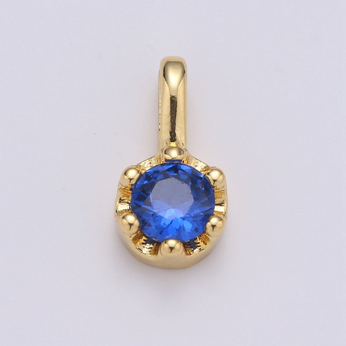 Tiny Dainty Round Gold Charm Cubic Zirconia 10mm Charm Drop Round Small Color Full CZ Birthstone Dangle Charm