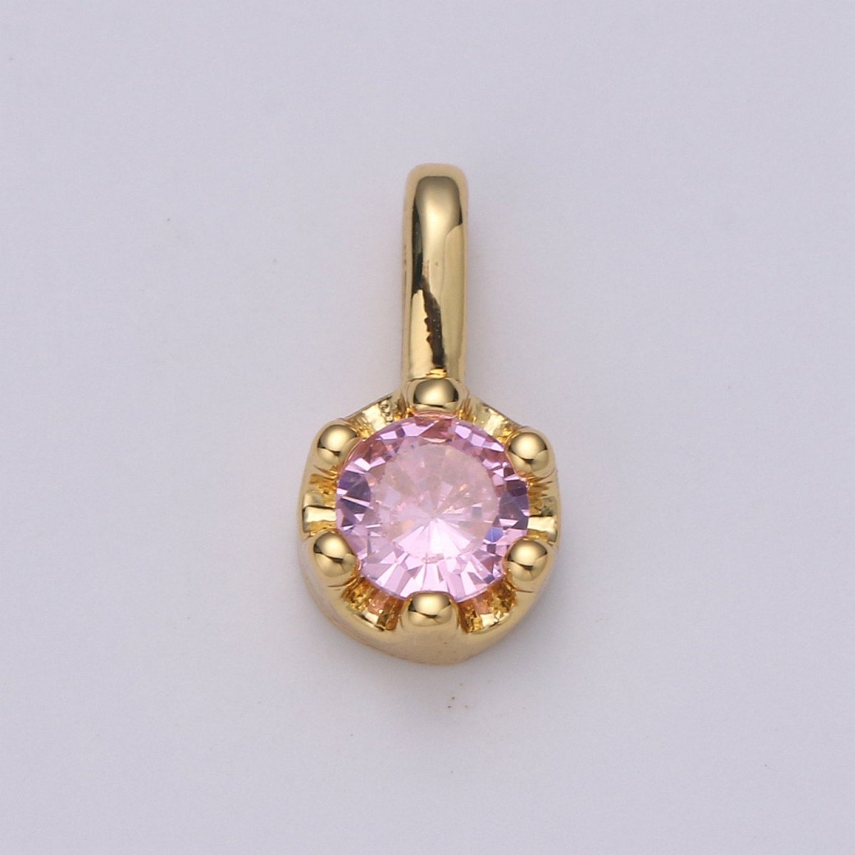 Tiny Dainty Round Gold Charm Cubic Zirconia 10mm Charm Drop Round Small Color Full CZ Birthstone Dangle Charm