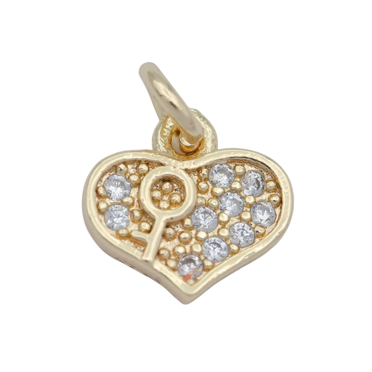 Tiny Gold Lock Key Pendant Charm, Dainty Heart Charm
