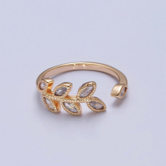 TRENDY Gold Leaf Ring, Pave Leaf Ring, Olive Leaf Vine Ring, Wraparound Ring, Nature Ring, Adjustable Size Ring