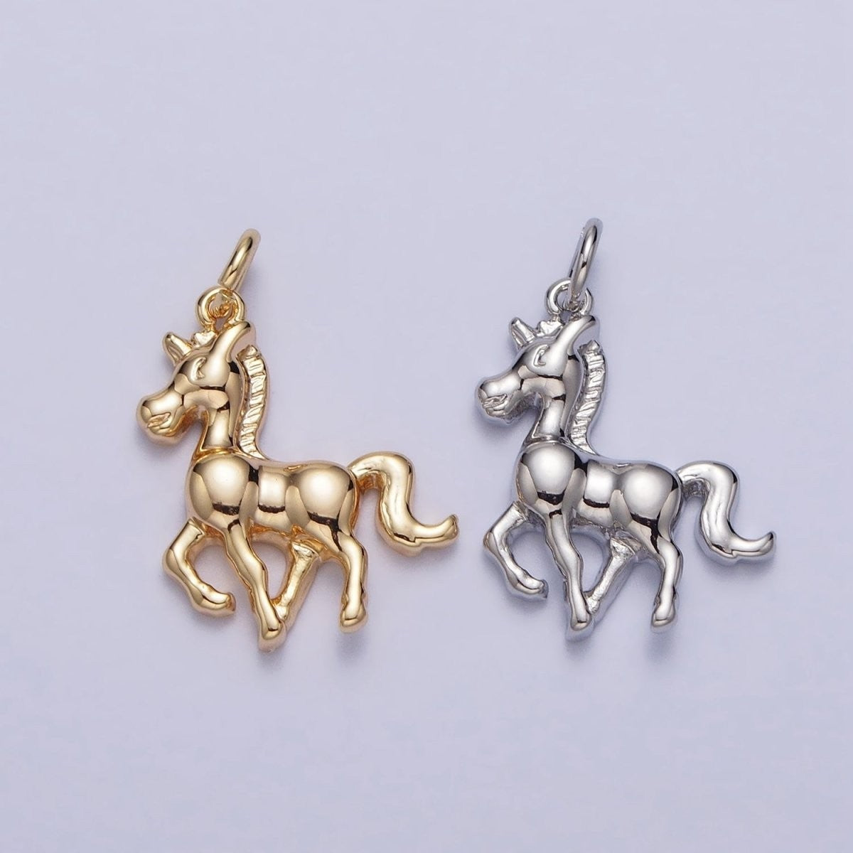 Trotting Horse 18mm x 13mm Equestrian Charm in Gold or Silver