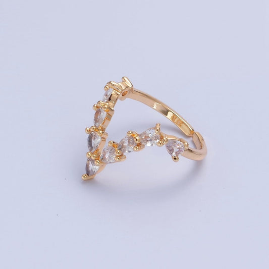 V Shaped Marquise Round Moissanite Wedding Band Unique Curved Chevron Band Solid 18K Gold Filled Stacking Ring