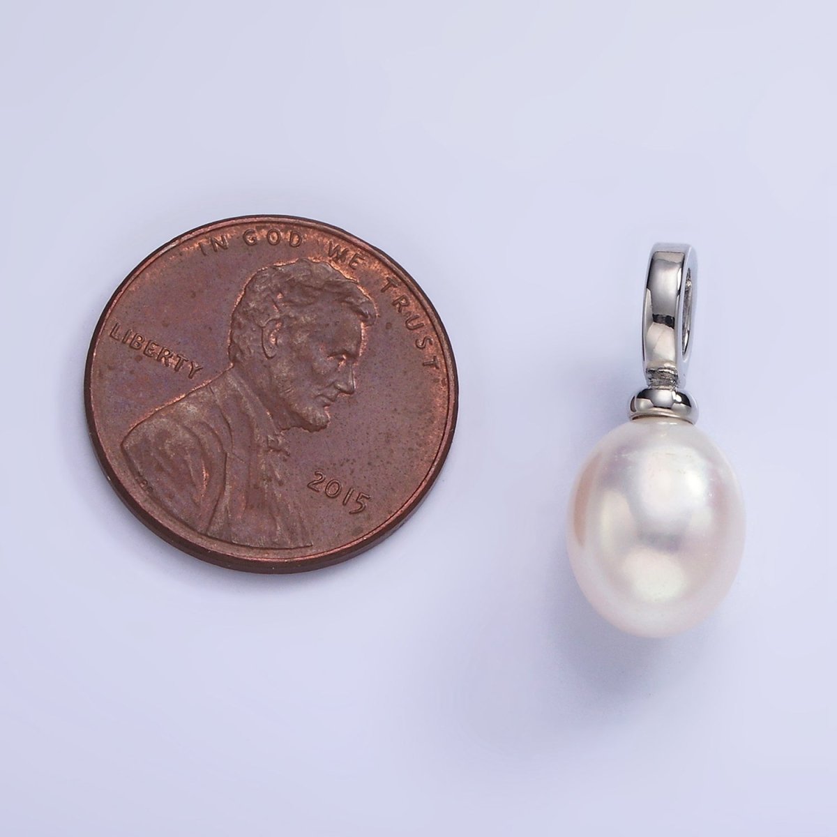 White Gold Filled 20mm Freshwater Pearl Drop Snap Latch Bail Pendant