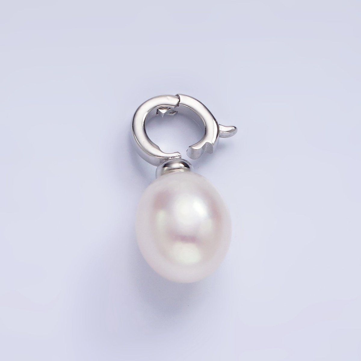 White Gold Filled 20mm Freshwater Pearl Drop Snap Latch Bail Pendant