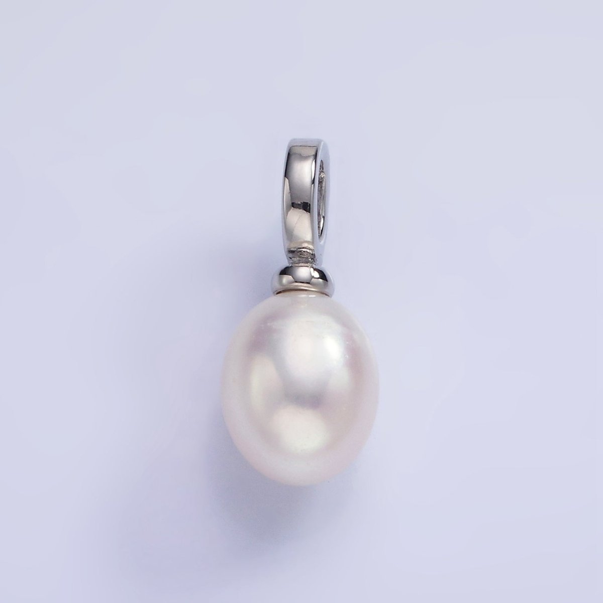 White Gold Filled 20mm Freshwater Pearl Drop Snap Latch Bail Pendant