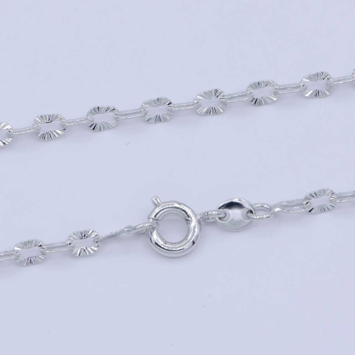 White Gold Filled 3mm Sunburst Cable Unique Everyday Layering 18 Inch Chain Silver Necklace
