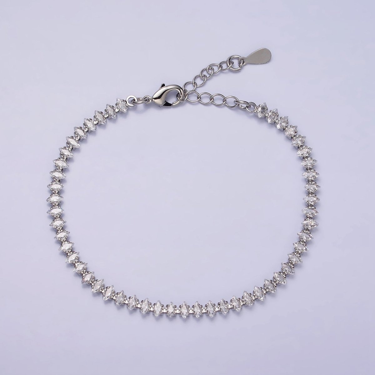 White Gold Filled 4mm Clear, Pink, Green CZ Marquise Tennis 6.5 Inch Bracelet