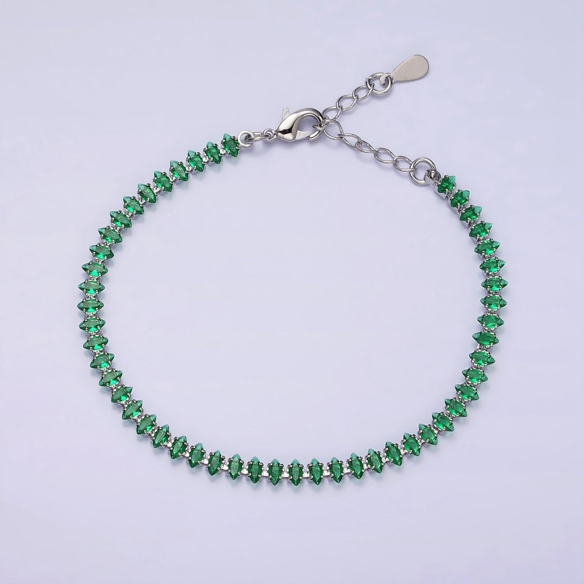 White Gold Filled 4mm Clear, Pink, Green CZ Marquise Tennis 6.5 Inch Bracelet