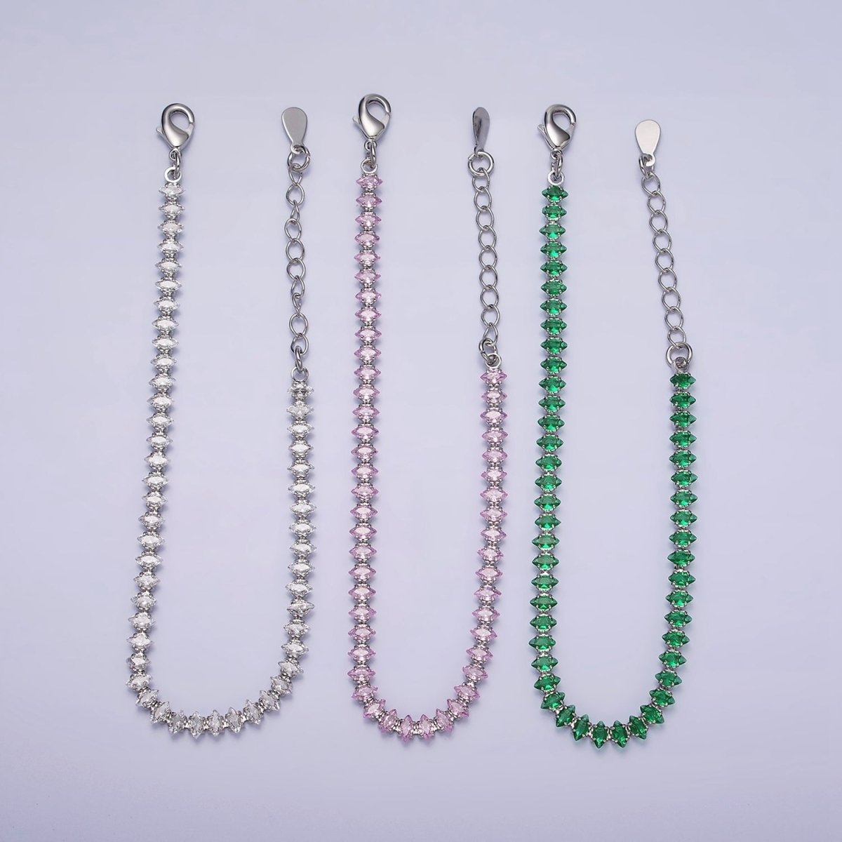 White Gold Filled 4mm Clear, Pink, Green CZ Marquise Tennis 6.5 Inch Bracelet
