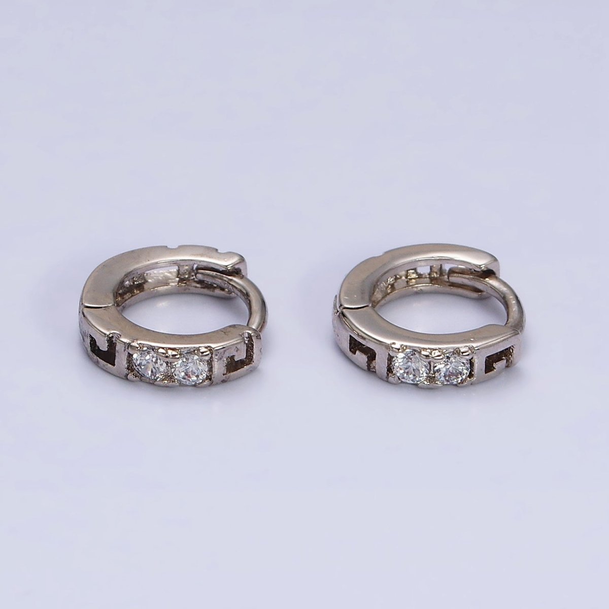 White Gold Filled Double Two Clear CZ Lined 10mm Cartilage Huggie Earrings