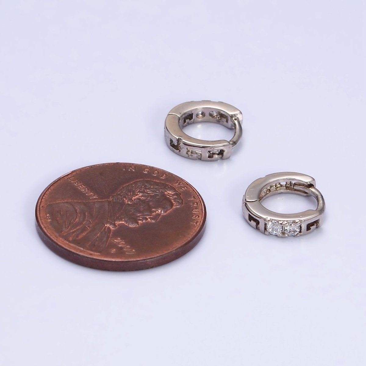 White Gold Filled Double Two Clear CZ Lined 10mm Cartilage Huggie Earrings