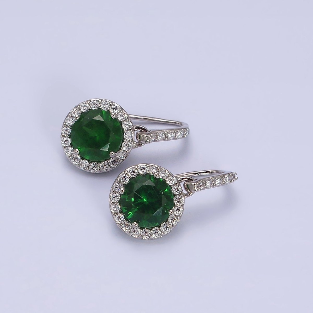 White Gold Filled Green CZ Round Micro Pave CZ French Hook Earrings