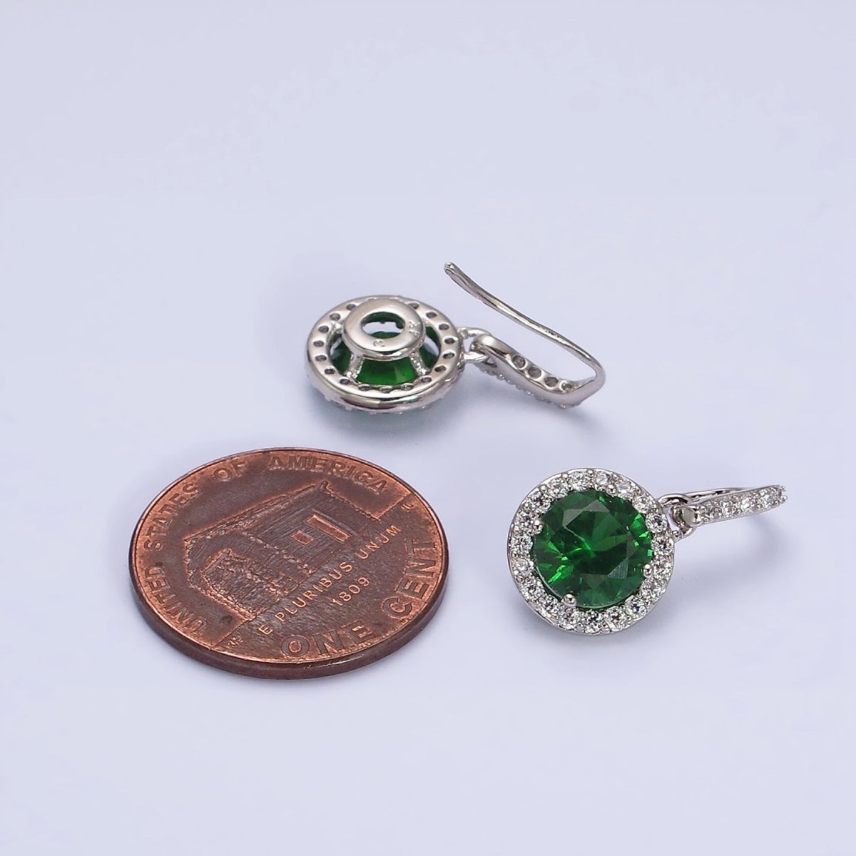 White Gold Filled Green CZ Round Micro Pave CZ French Hook Earrings