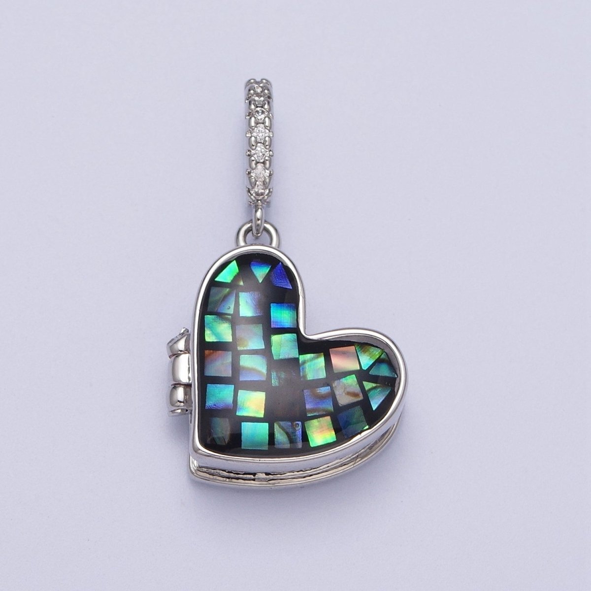 White Gold-Filled 28mm Heart Black, Blue, Pink, White, Green Shell Opal Heart Locket Pendant