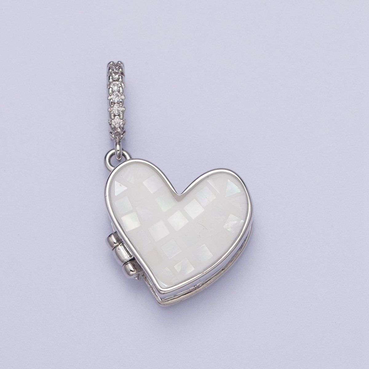 White Gold-Filled 28mm Heart Black, Blue, Pink, White, Green Shell Opal Heart Locket Pendant