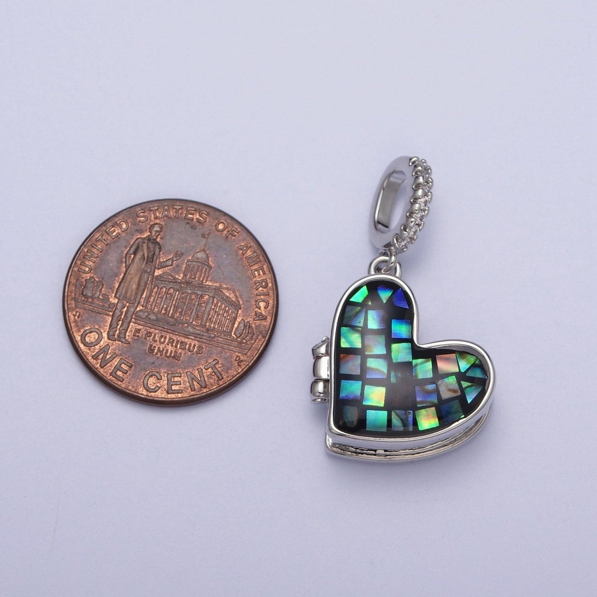 White Gold-Filled 28mm Heart Black, Blue, Pink, White, Green Shell Opal Heart Locket Pendant