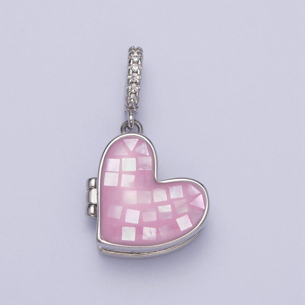 White Gold-Filled 28mm Heart Black, Blue, Pink, White, Green Shell Opal Heart Locket Pendant