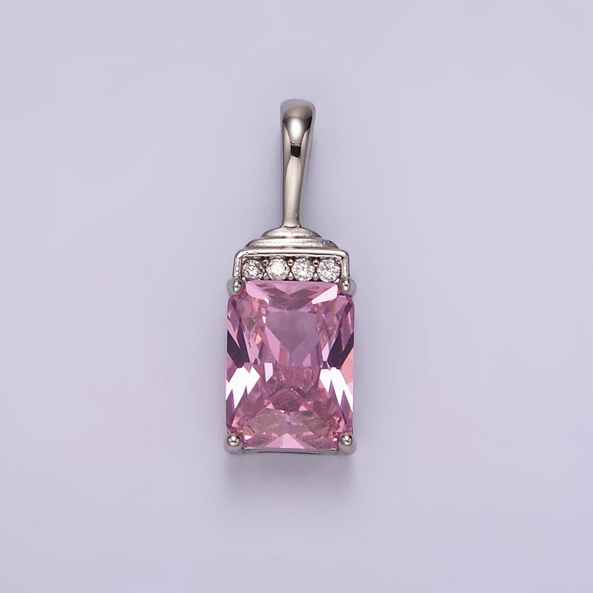 White Gold-Filled Pink Baguette Micro Paved CZ Bail Pendant