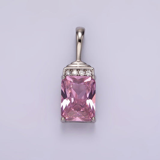 White Gold-Filled Pink Baguette Micro Paved CZ Bail Pendant