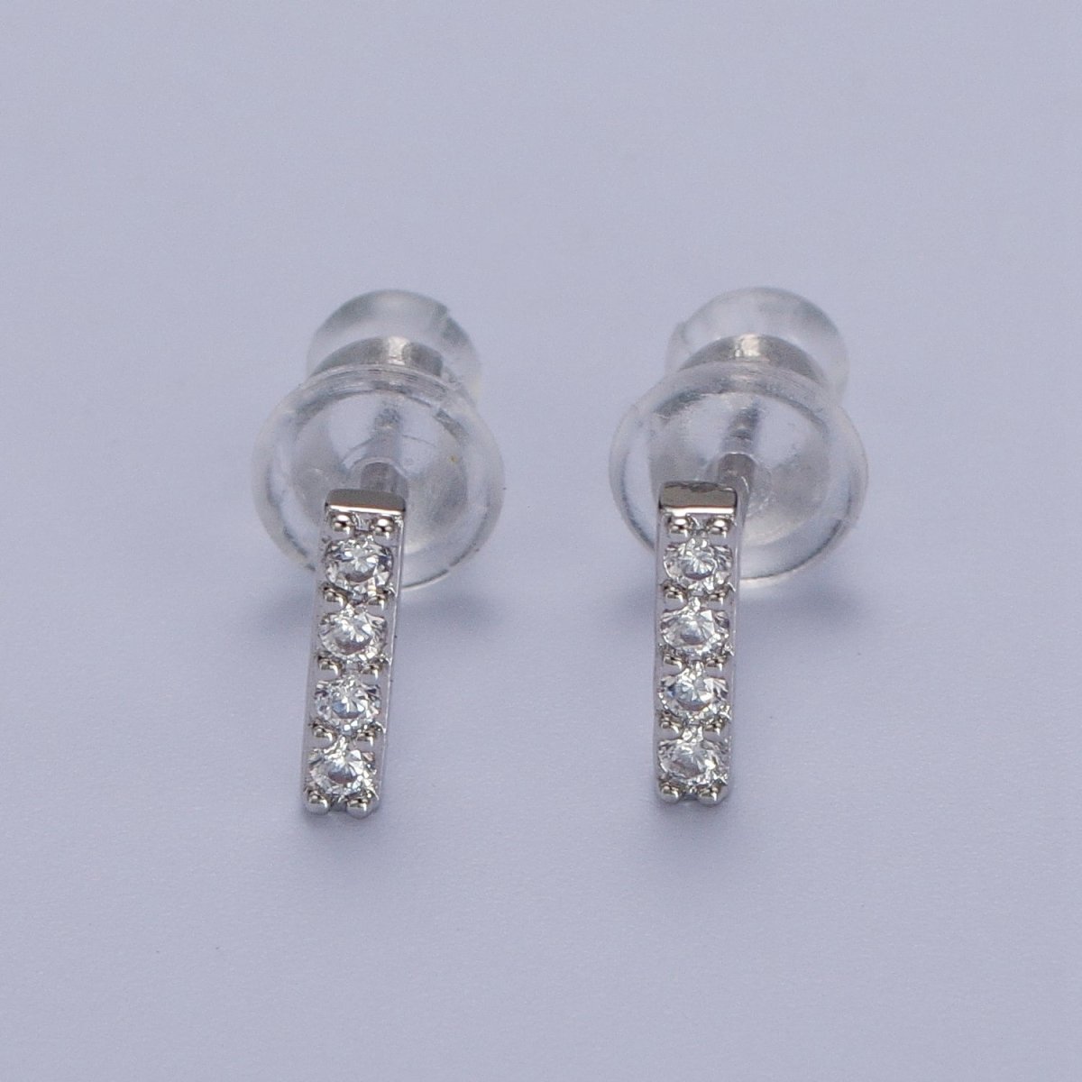 White Gold Filled Tiny Initial Letter Diamond CZ Silver Stud Earrings