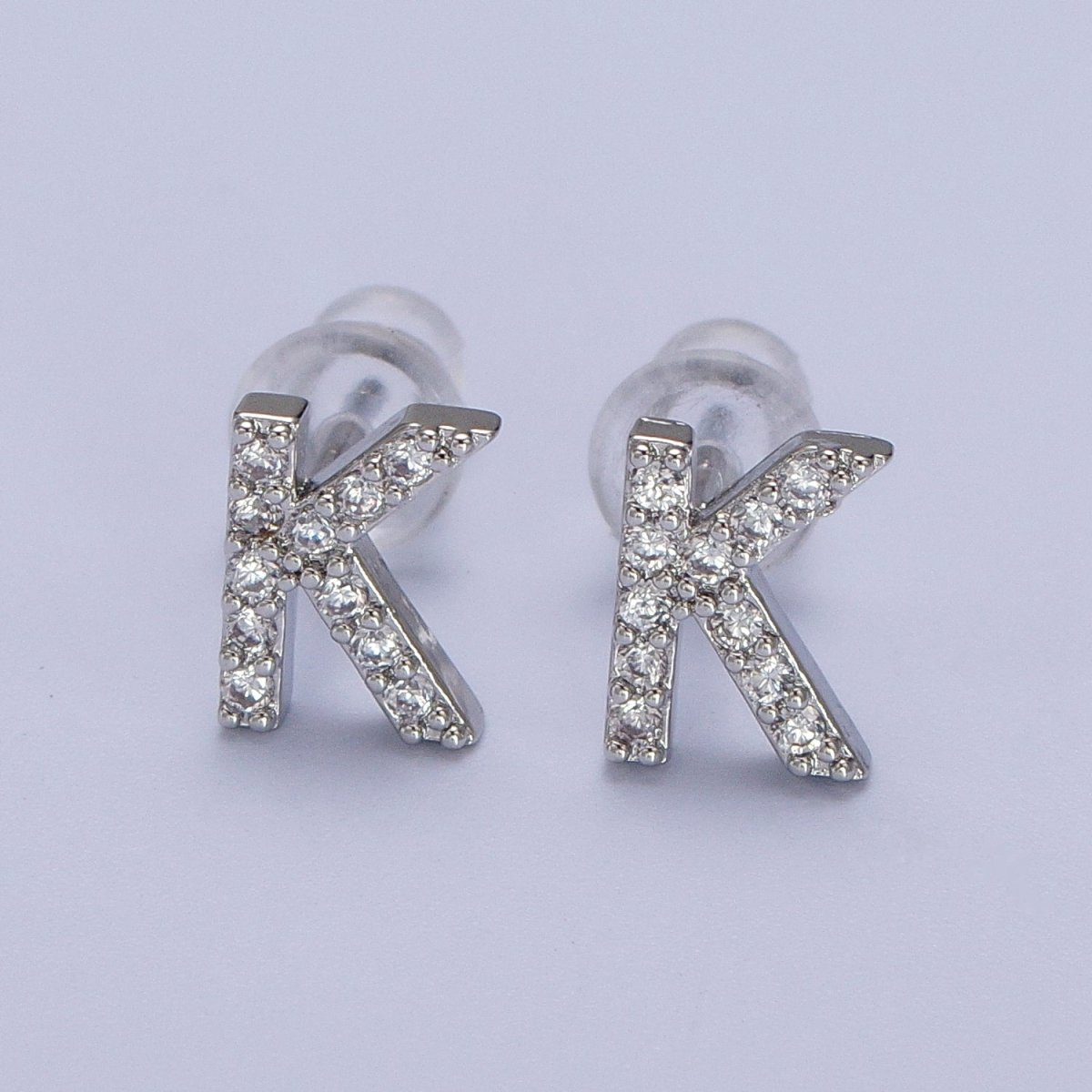White Gold Filled Tiny Initial Letter Diamond CZ Silver Stud Earrings