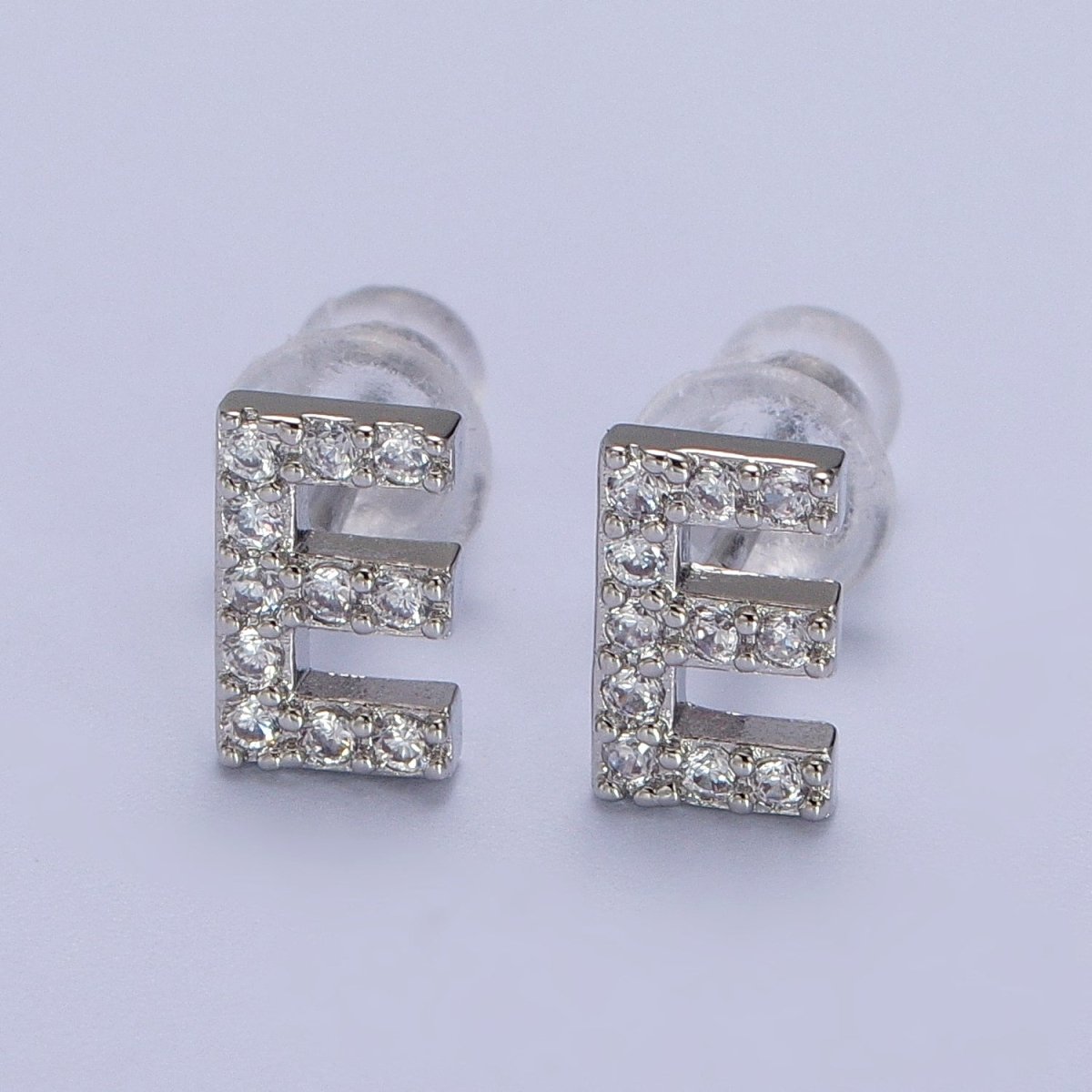 White Gold Filled Tiny Initial Letter Diamond CZ Silver Stud Earrings
