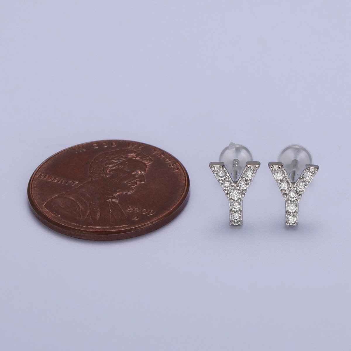 White Gold Filled Tiny Initial Letter Diamond CZ Silver Stud Earrings