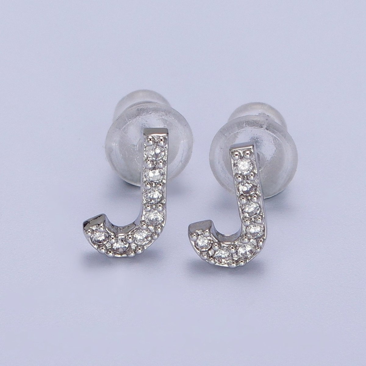 White Gold Filled Tiny Initial Letter Diamond CZ Silver Stud Earrings