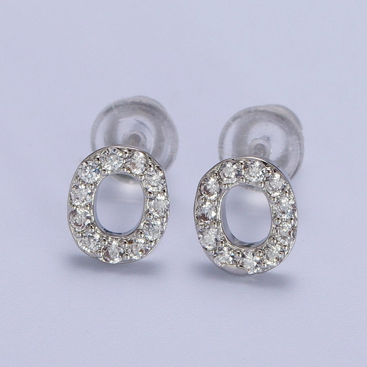 White Gold Filled Tiny Initial Letter Diamond CZ Silver Stud Earrings
