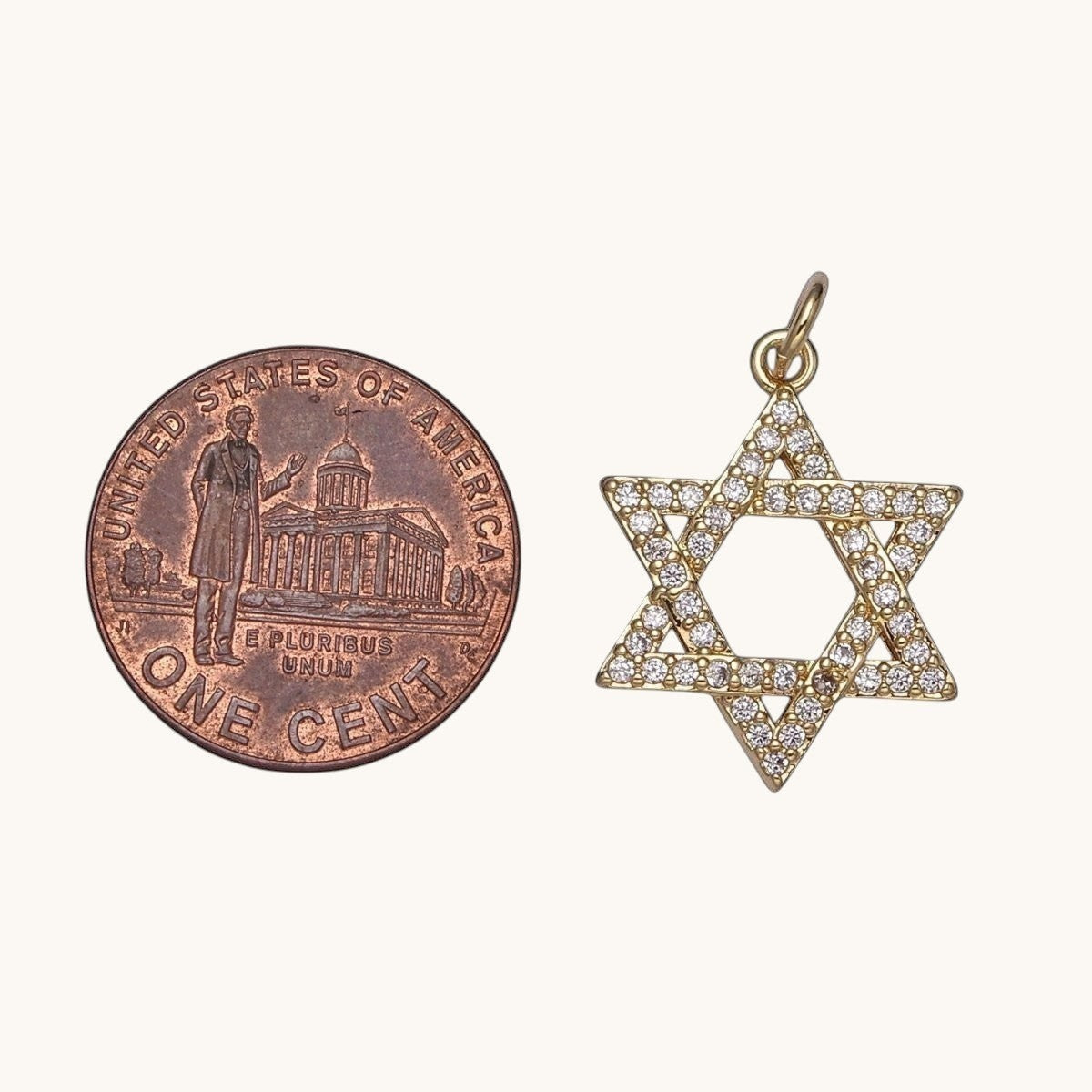 24mm Cubic Zirconia Gold Star of David Charm CZ Star Jewish Religious Charm