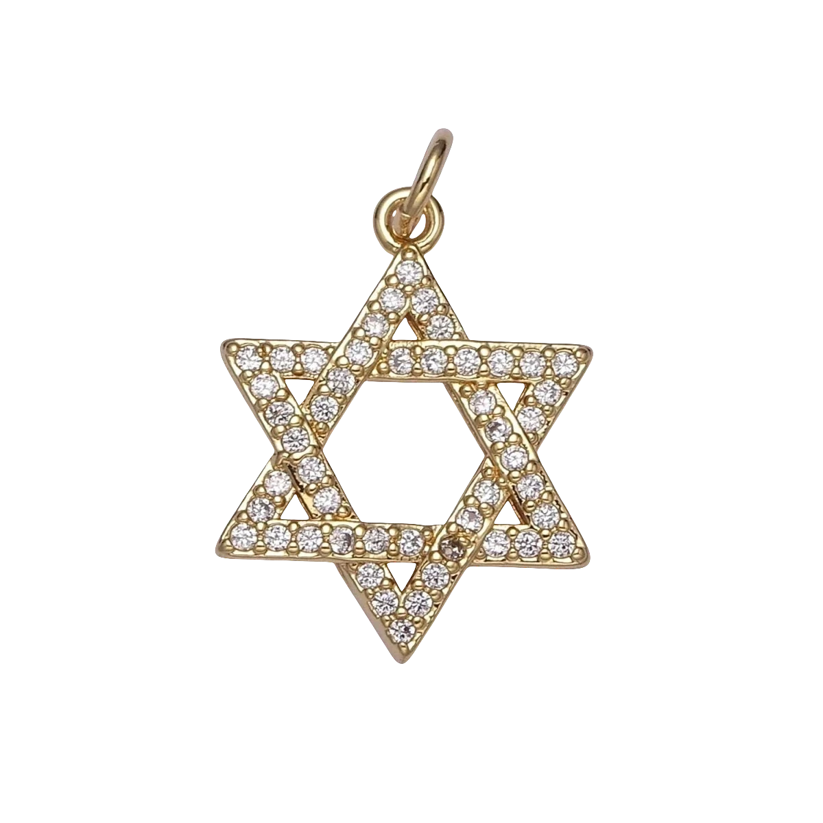24mm Cubic Zirconia Gold Star of David Charm CZ Star Jewish Religious Charm