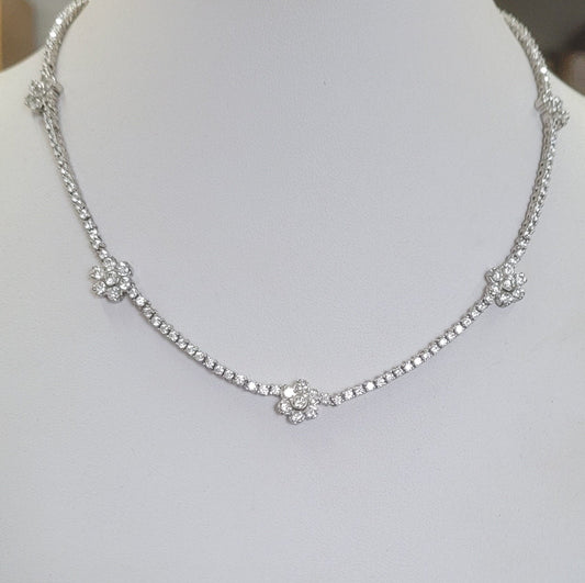Elegant Cubic Zirconia Flower Station Tennis Necklace