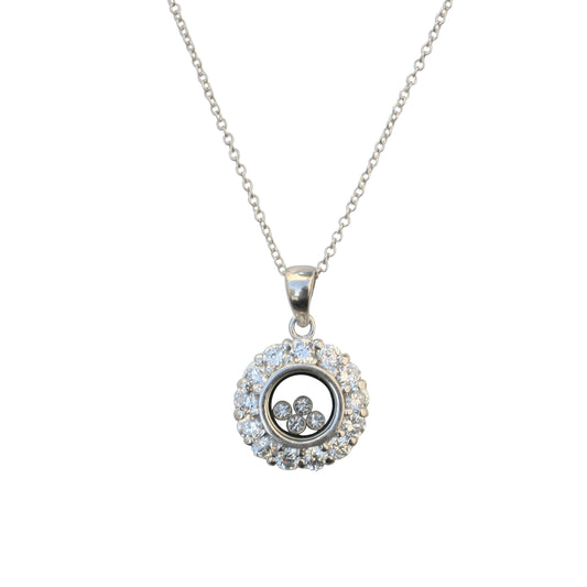 Floating Round Cubic Zirconia Sterling Silver Pendant Necklace