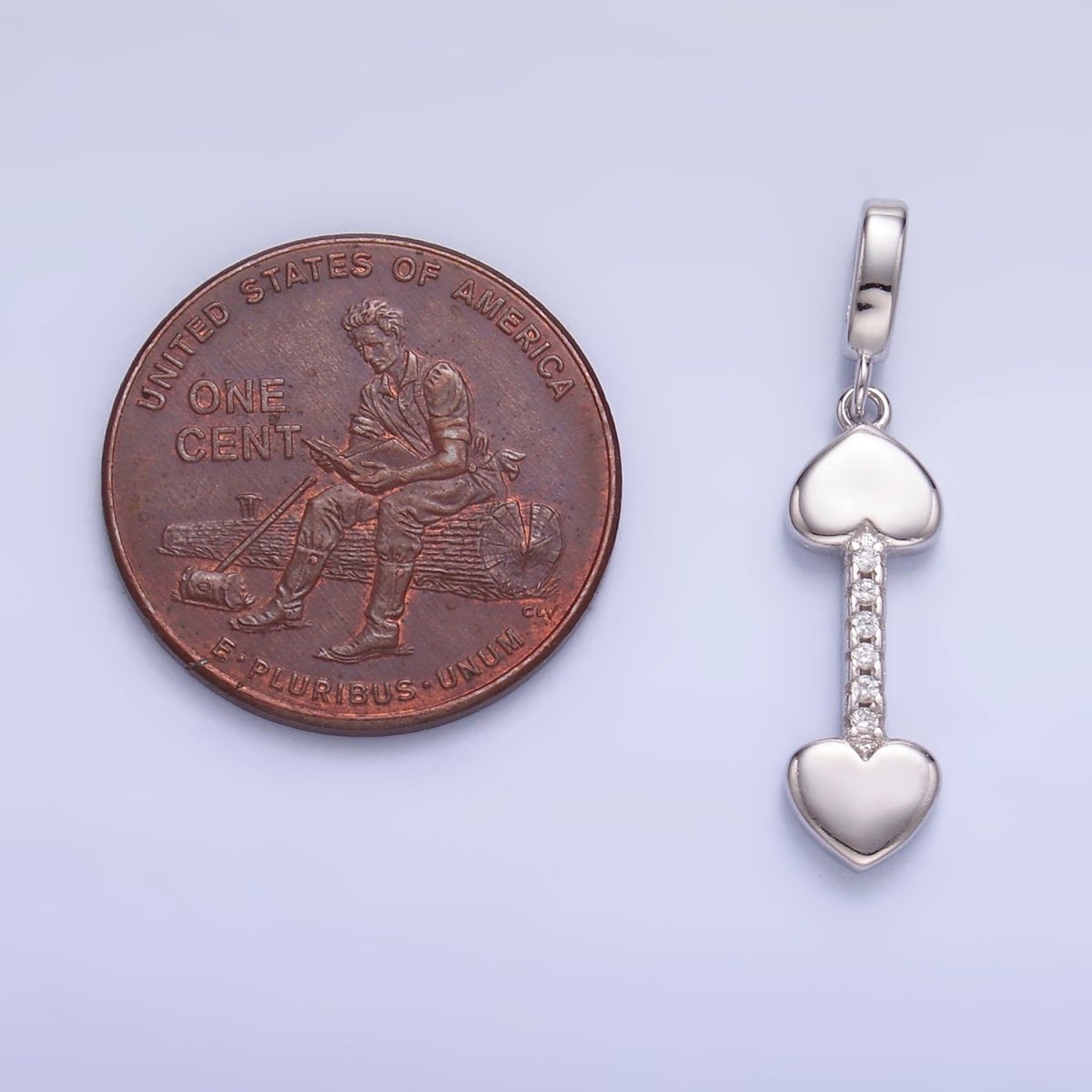 S925 Sterling Silver 19mm Micro Pave CZ Heart Arrow Slide-On Pendant