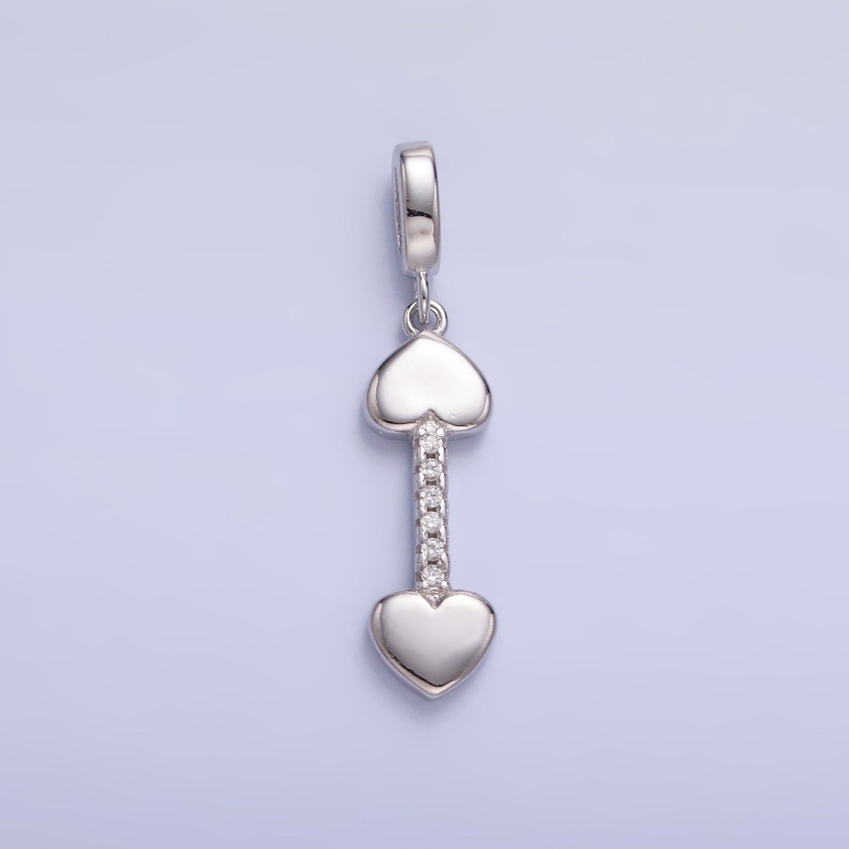 S925 Sterling Silver 19mm Micro Pave CZ Heart Arrow Slide-On Pendant