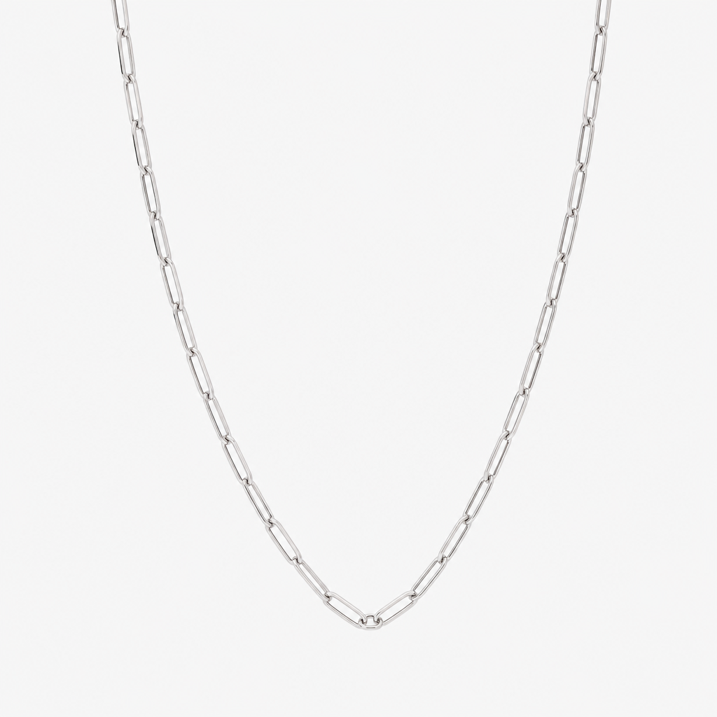 Silver Paperclip Chain Necklace Dainty 2.2mm Thin Oval Link Chain 18" Necklace Silver Layer Necklace