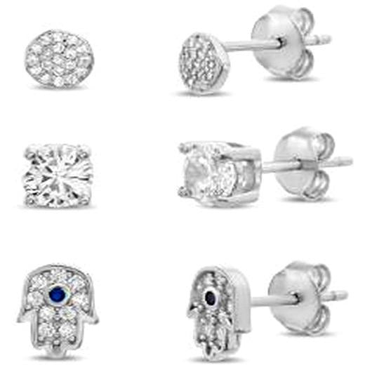 Cubic Zirconia Sterling Silver Multi-set Minimalist Earrings Set