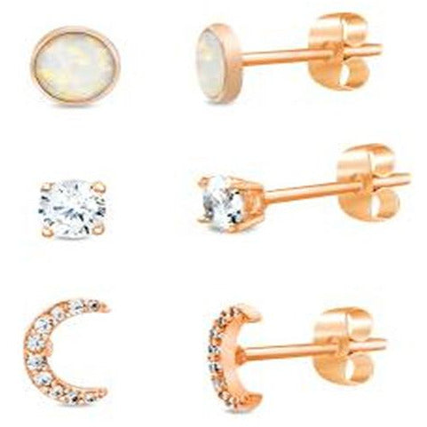 Cubic Zirconia Sterling Silver Multi-set Minimalist 3 Earrings Set