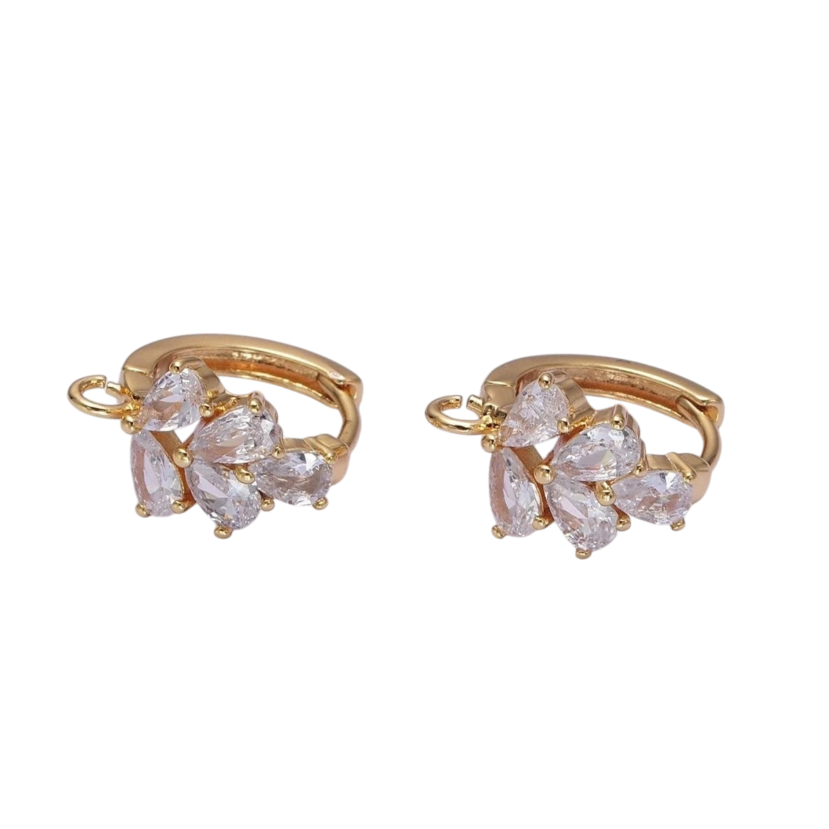 Tessa Vera gold-plated huggie earrings with clear marquise-cut stones and an open loop for charms
