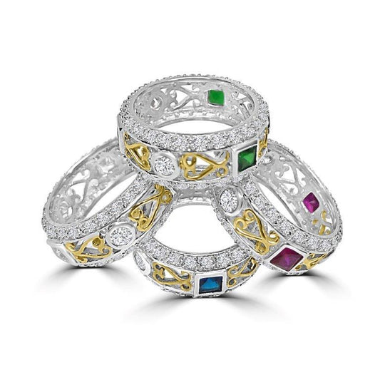 Sterling Silver Square Cubic Zirconia Stackable Eternity Band Ring