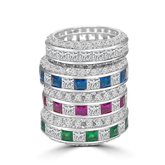 Square Cubic Zirconia Eternity Stackable Sterling Silver Ring