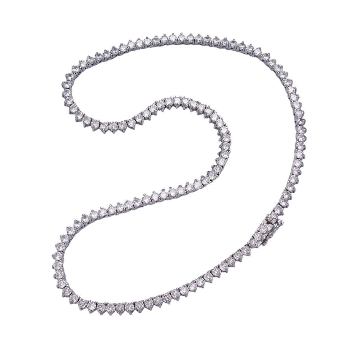 Stunning White Gold Filled 4.2mm Clear CZ Three-Prong Tennis 16 Inch Necklace
