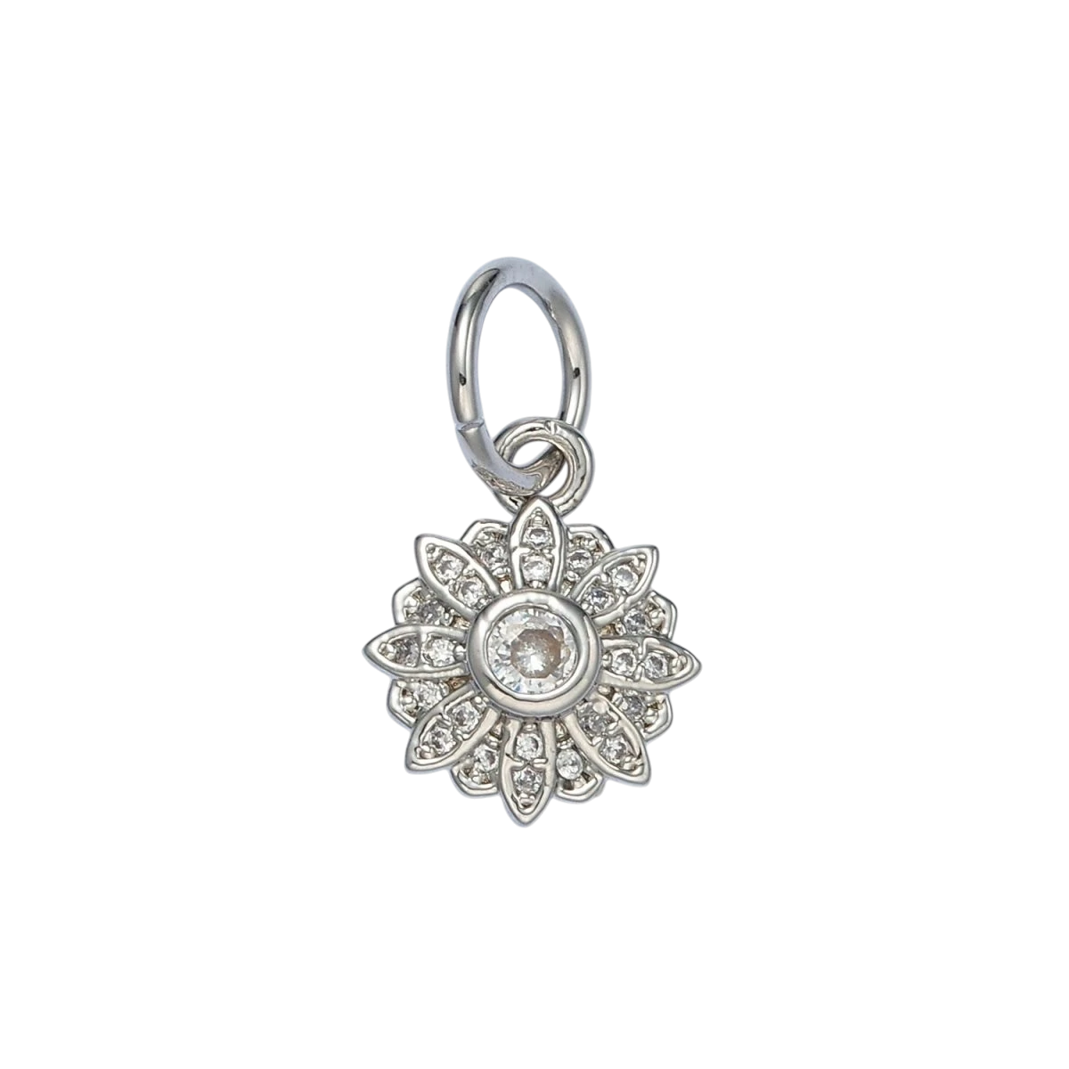 White Gold Filled Clear CZ Blooming Flower Charm