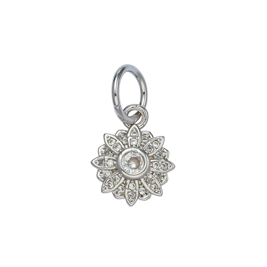 White Gold Filled Clear CZ Blooming Flower Charm