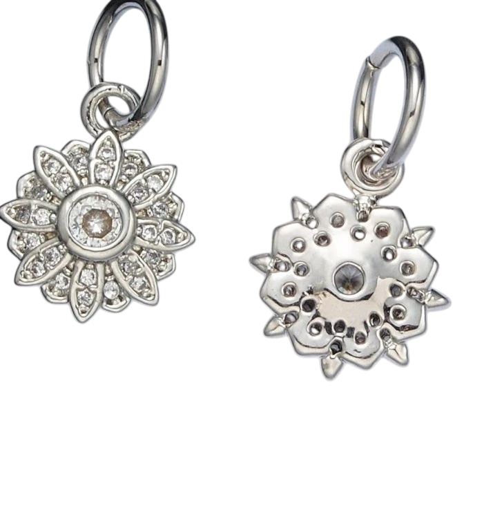 White Gold Filled Clear CZ Blooming Flower Charm
